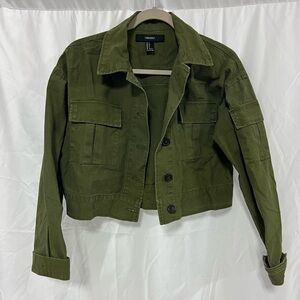 NWOT Forever21 Army Green Cargo Jean Jacket 100% Cotton Button Down Size Small